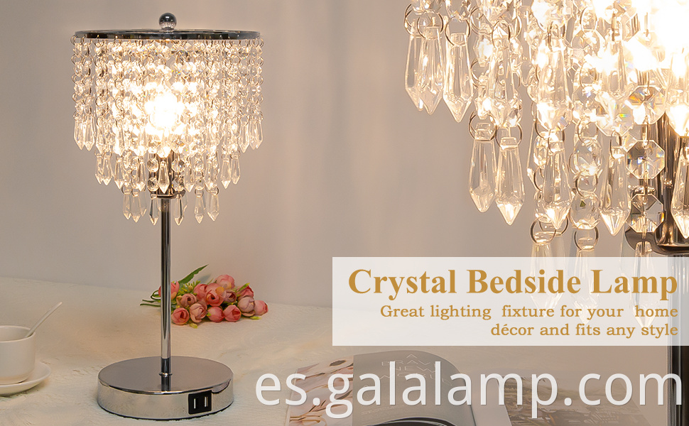 Lámpara de mesa de cristal de control táctil elegante con puertos de carga USB